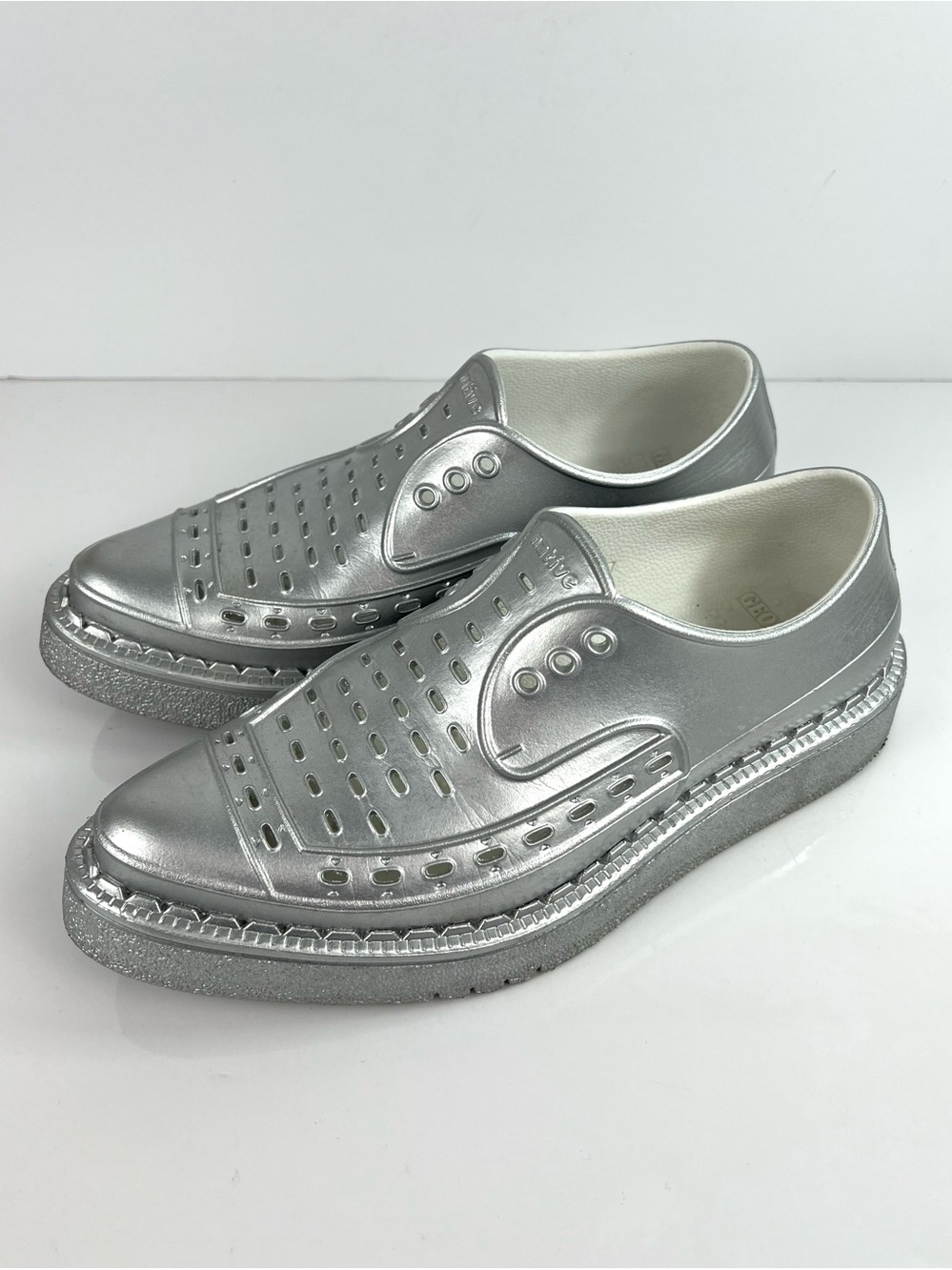 Native X George Cox Metallic Silver Platform Rubber Loafer Creeper sz W7 Trendy